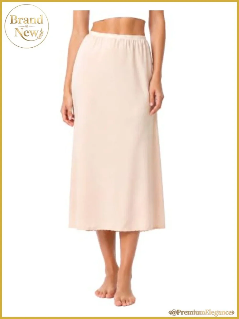 Women's Long Half Slip Anti-Static Underskirt with Lace Trim, Soft Elastic